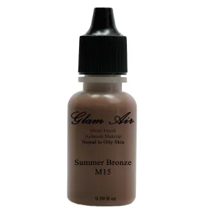 Large Bottle Airbrush Makeup Foundation Matte Finish M15 Summer Bronze Water-based Makeup Long Lasting All Day Without Smearing Running, Fading or Caking 0.50 Oz Bottle By Glam Air