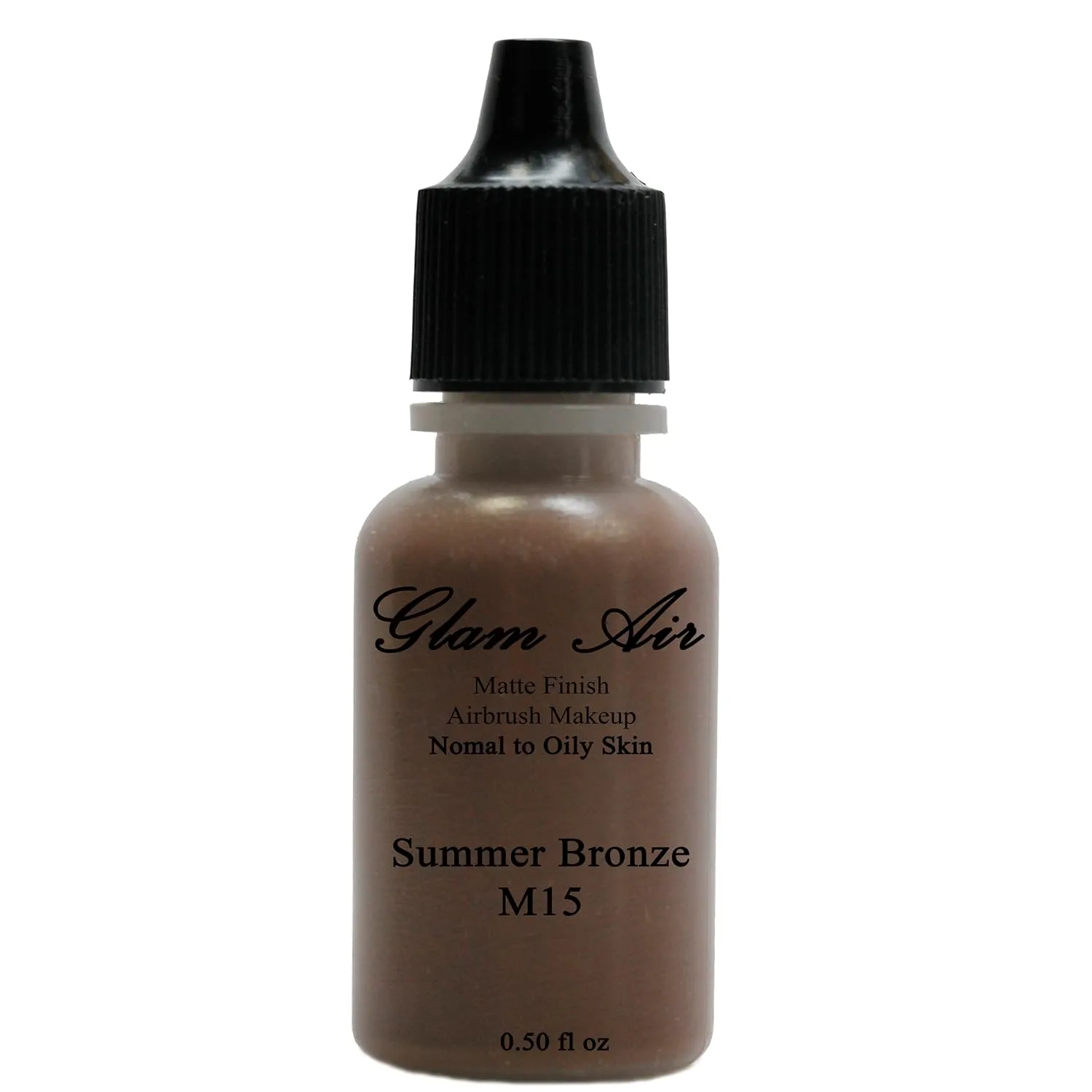 Large Bottle Airbrush Makeup Foundation Matte Finish M15 Summer Bronze Water-based Makeup Long Lasting All Day Without Smearing Running, Fading or Caking 0.50 Oz Bottle By Glam Air