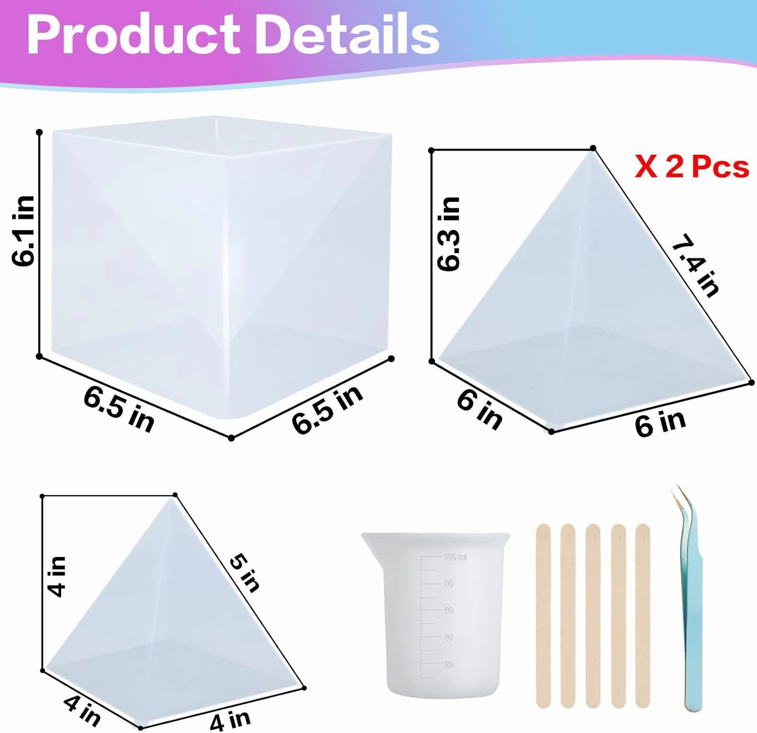 Large Pyramid Resin Molds Silicone,3 Pcs Inner Pyramid Molds 5"-7.4" for Epoxy Resin, 1 Pc Plastic Frame,for Epoxy Resin Crafts,Home Office Decoration,DIY