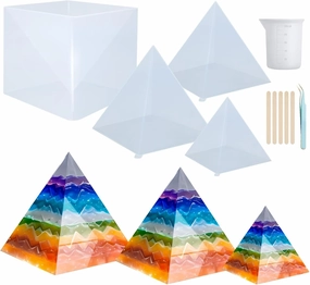 Large Pyramid Resin Molds Silicone,3 Pcs Inner Pyramid Molds 5"-7.4" for Epoxy Resin, 1 Pc Plastic Frame,for Epoxy Resin Crafts,Home Office Decoration,DIY