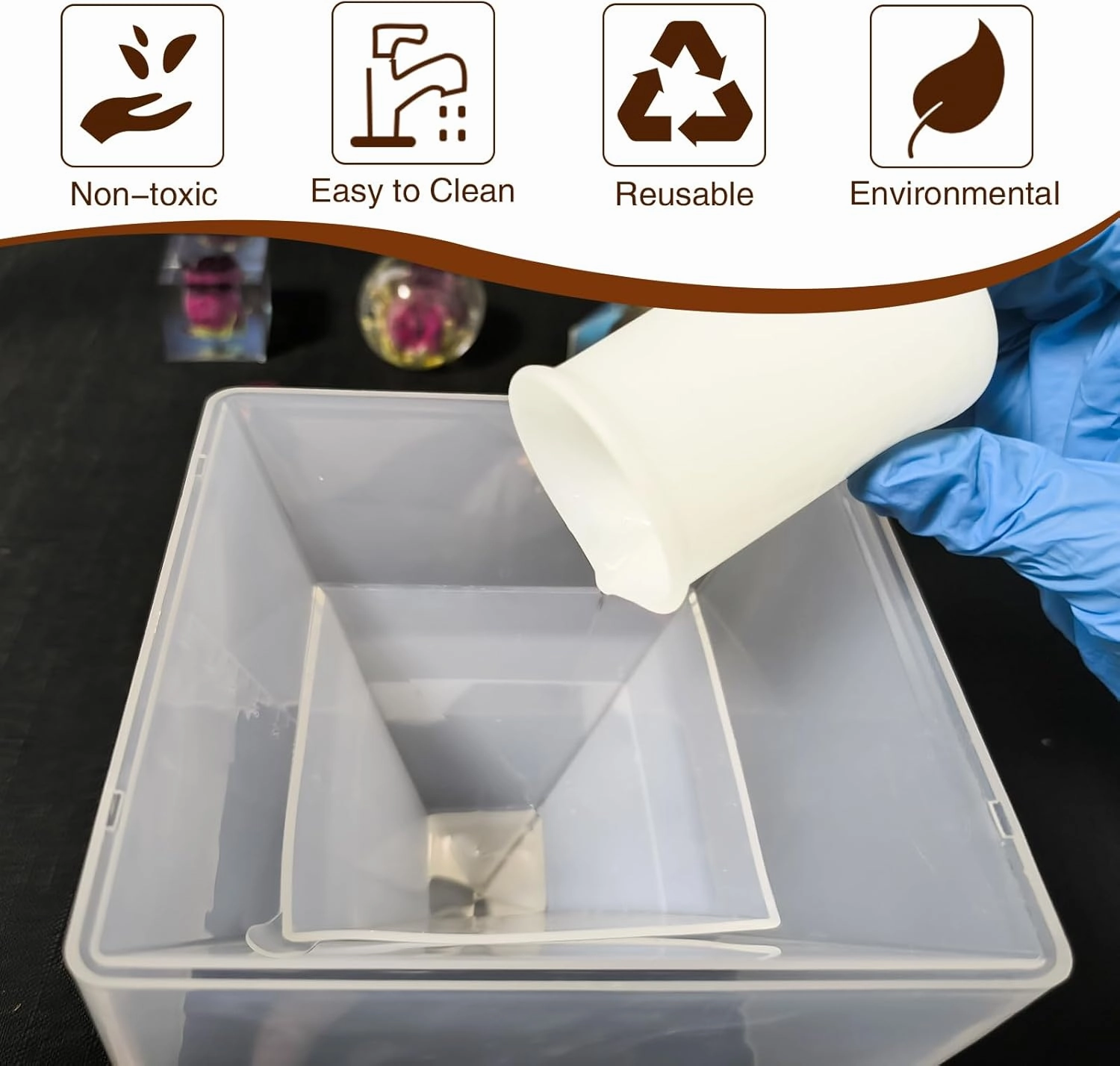 Large Pyramid Resin Molds Silicone,3 Pcs Inner Pyramid Molds 5"-7.4" for Epoxy Resin, 1 Pc Plastic Frame,for Epoxy Resin Crafts,Home Office Decoration,DIY