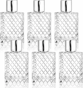 Lawei 6 Pack Refillable Spray Bottles Perfume Atomizer, 100ML 3.4oz Glass Empty Fine Mist Spray Bottle, Clear Portable Square Fragrance Dispenser Bottle with Sprayer for Travel, Silver