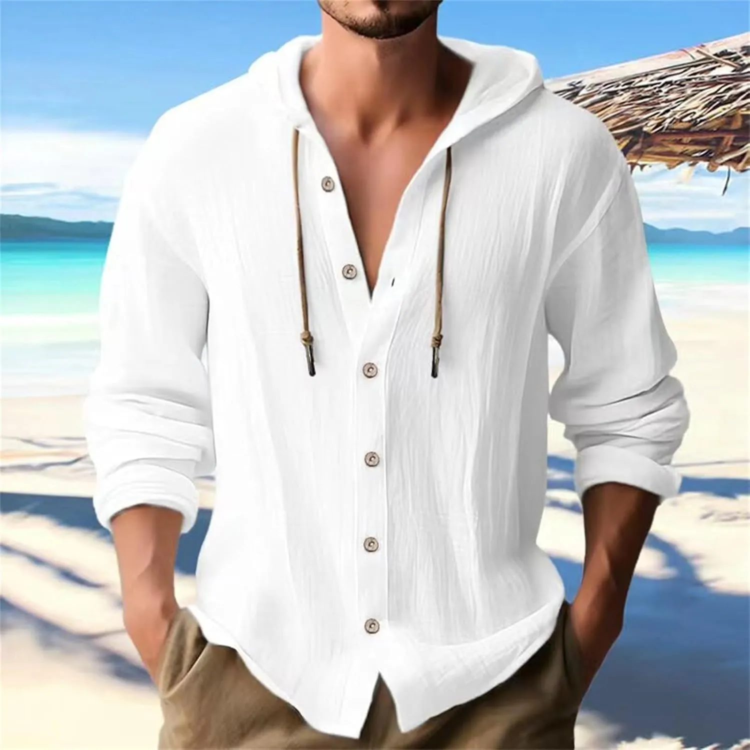 LCMTWX Men's Regular-Fit Long-Sleeve Casual Shirt and Linen Hooded Shirt T Shirts for Man Short Sleeve Button Down Men