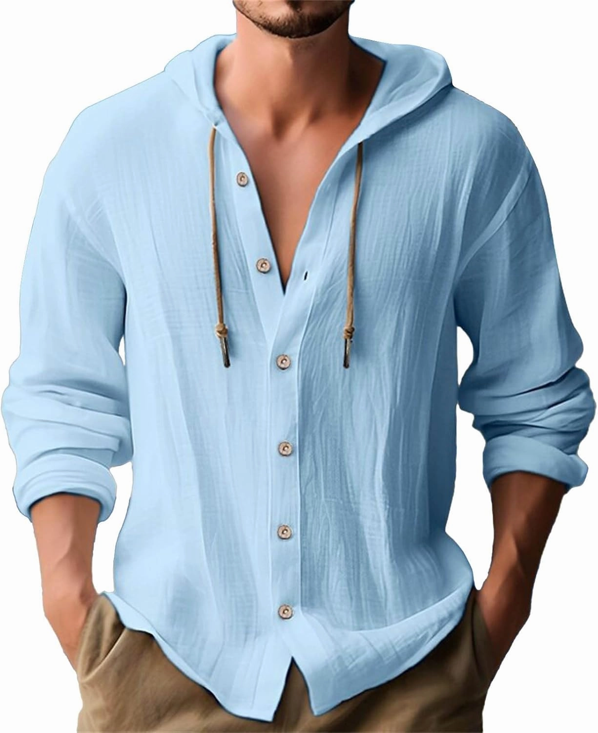 LCMTWX Men's Regular-Fit Long-Sleeve Casual Shirt and Linen Hooded Shirt T Shirts for Man Short Sleeve Button Down Men