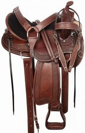 Leather Western Endurance Trail Horse Saddle Handmade Comfort with Horn Equestrian Horseback Riding Tack, Get Matching Headstall,Breast Collar & Reins Size:14"-18" inches Seat, LEWH07