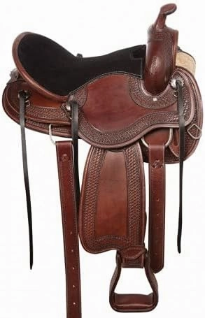 Leather Western Endurance Trail Horse Saddle Handmade Comfort with Horn Equestrian Horseback Riding Tack, Get Matching Headstall,Breast Collar & Reins Size:14"-18" inches Seat, LEWH07