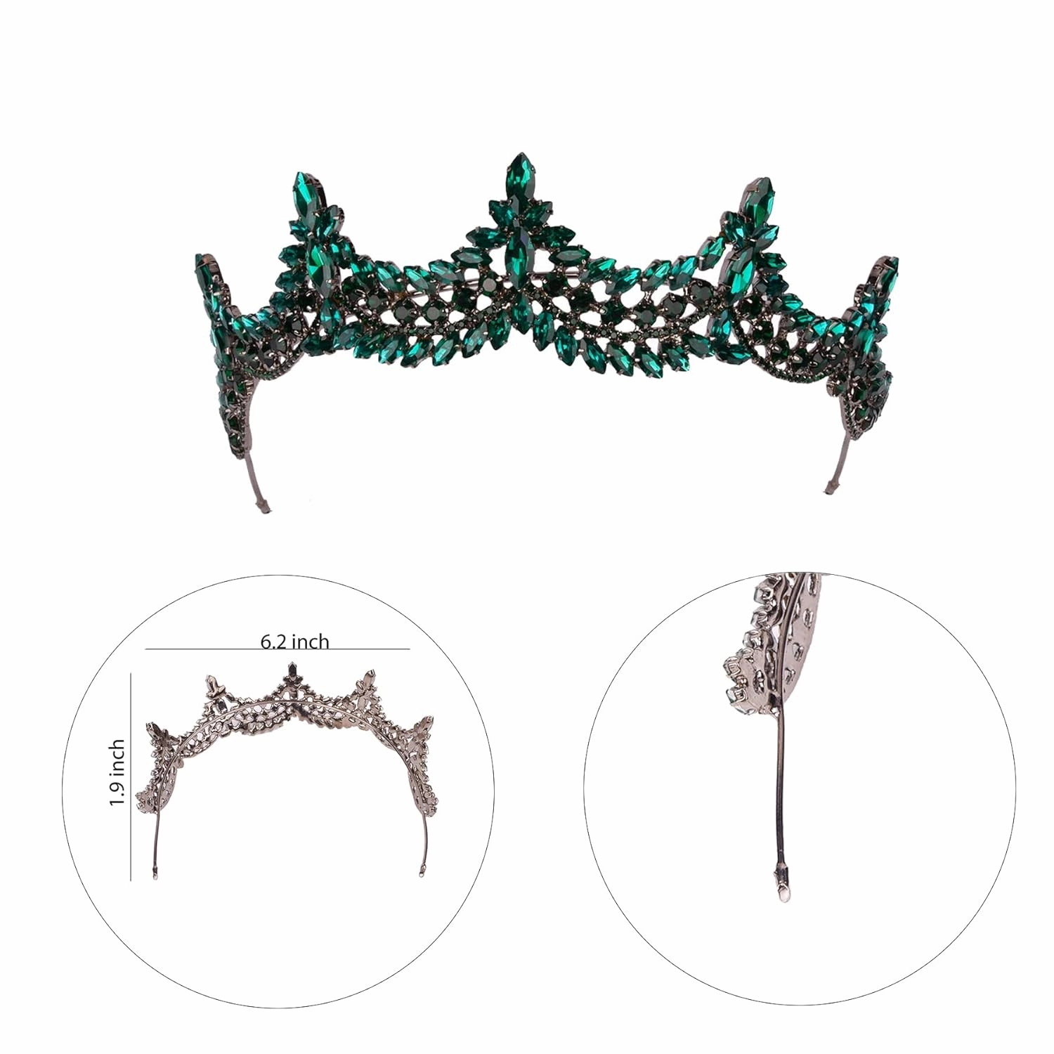 LIMELIA Women's Tiara-Crown for Henna Wedding Party | Glitter Hair Accessories for Bridal Birthday Pageant Prom Halloween Costume Christmas Party, Princess Crowns | Shiny Crystal Stone1 - Green