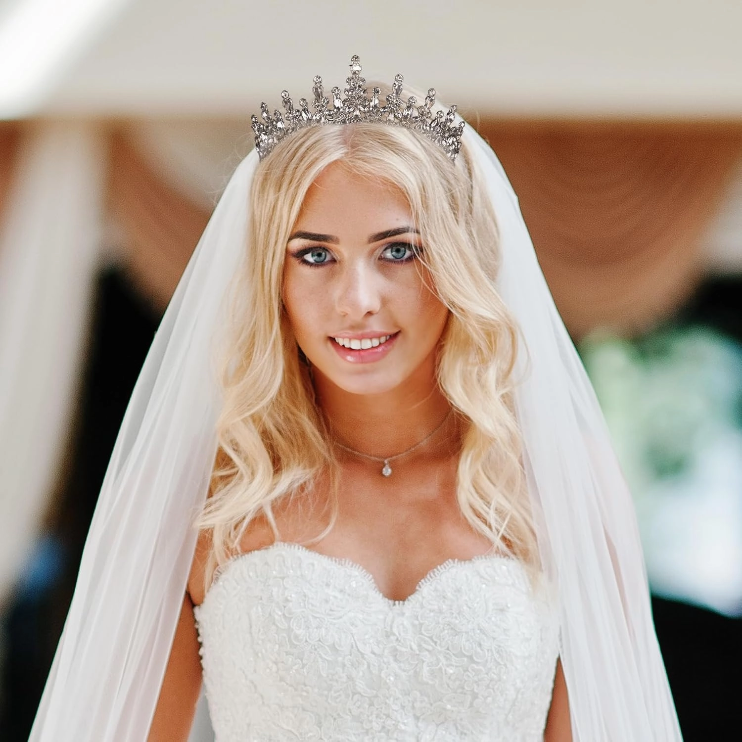 LIMELIA Women's Tiara for Henna Wedding Party | Glitter Hair Accessories for Bridal Birthday Pageant Prom Halloween Costume Christmas Party, Princess Crowns | Shiny Shuttle Stone - Silver