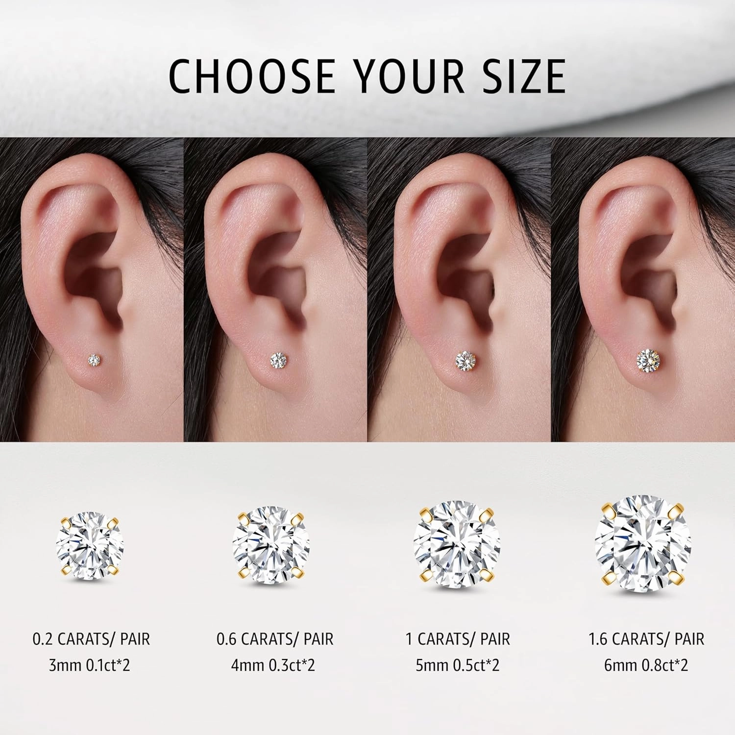 Limerencia Moissanite Titanium Stud Earrings, D Color VVS1 Clarity Lab Created Moissanite Earrings, F136 Implant Grade Hypoallergenic Titanium Earrings for Women Men Sensitive Ears