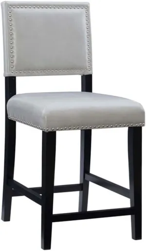 Linon Brook 24" Wood Counter Stool Lt Gray Faux Leather Nailhead Trim in Black