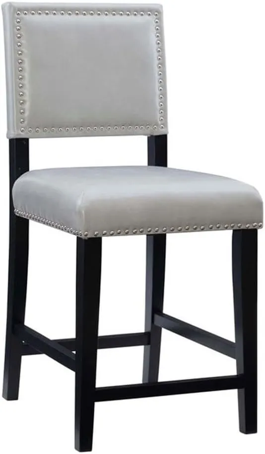 Linon Brook 24" Wood Counter Stool Lt Gray Faux Leather Nailhead Trim in Black