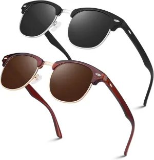 LINVO Polarized Semi Rimless Sunglasses for Men Women, Classic Retro Shades Half Frame Driving Sun Glasses UV Protection