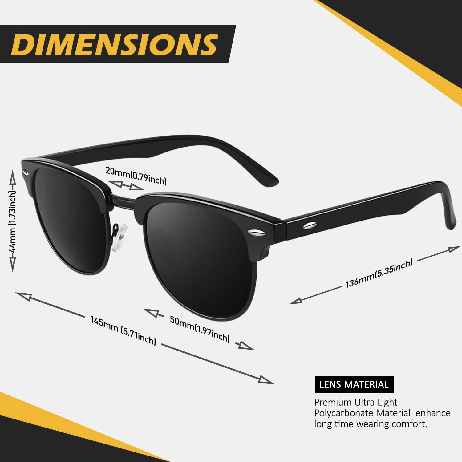 LINVO Polarized Semi Rimless Sunglasses for Men Women, Classic Retro Shades Half Frame Driving Sun Glasses UV Protection