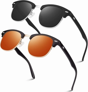 LINVO Polarized Semi Rimless Sunglasses for Men Women, Classic Retro Shades Half Frame Driving Sun Glasses UV Protection