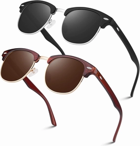 LINVO Polarized Semi Rimless Sunglasses for Men Women, Classic Retro Shades Half Frame Driving Sun Glasses UV Protection