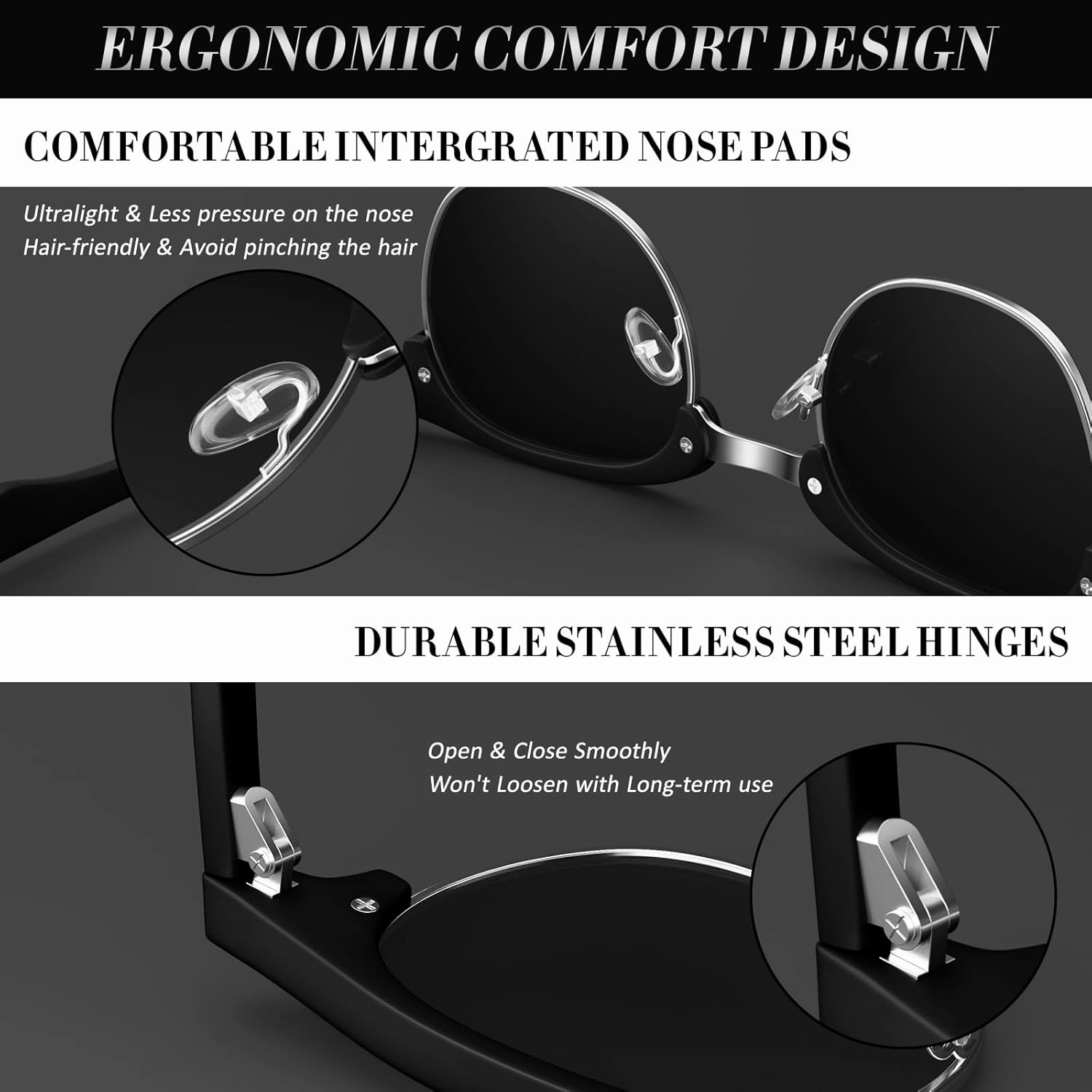 LINVO Polarized Semi Rimless Sunglasses for Men Women, Classic Retro Shades Half Frame Driving Sun Glasses UV Protection