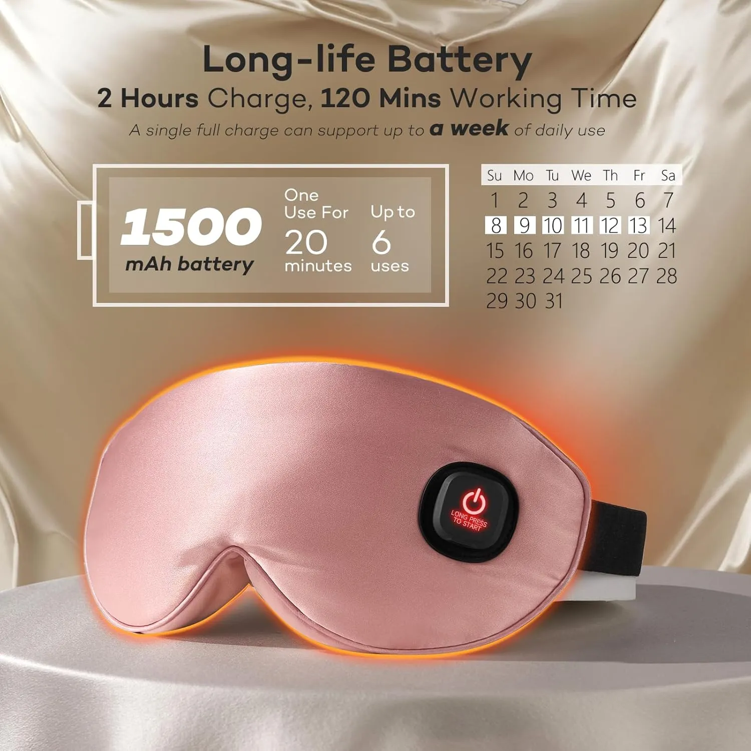 LitBear Silk Cordless Heated Eye Mask, Warm Eye Compress for Dry Eyes, Light Blocking Heat Eye Mask for Women Men, Soft Eye Heating Pad for Dry Eyes, Travel, Rechargeable, Washable Cover (Pink)