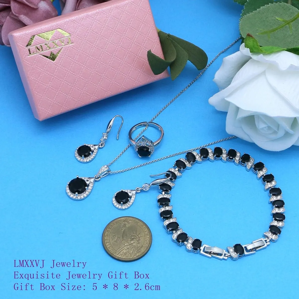 LMXXVJ Jewelry Set For Women,Platinum Plated Necklace Ring Earrings Bracelet Costume Jewelry Set Mother's Day Christmas Birthday Thanksgiving Day Gift for Mom/Wife