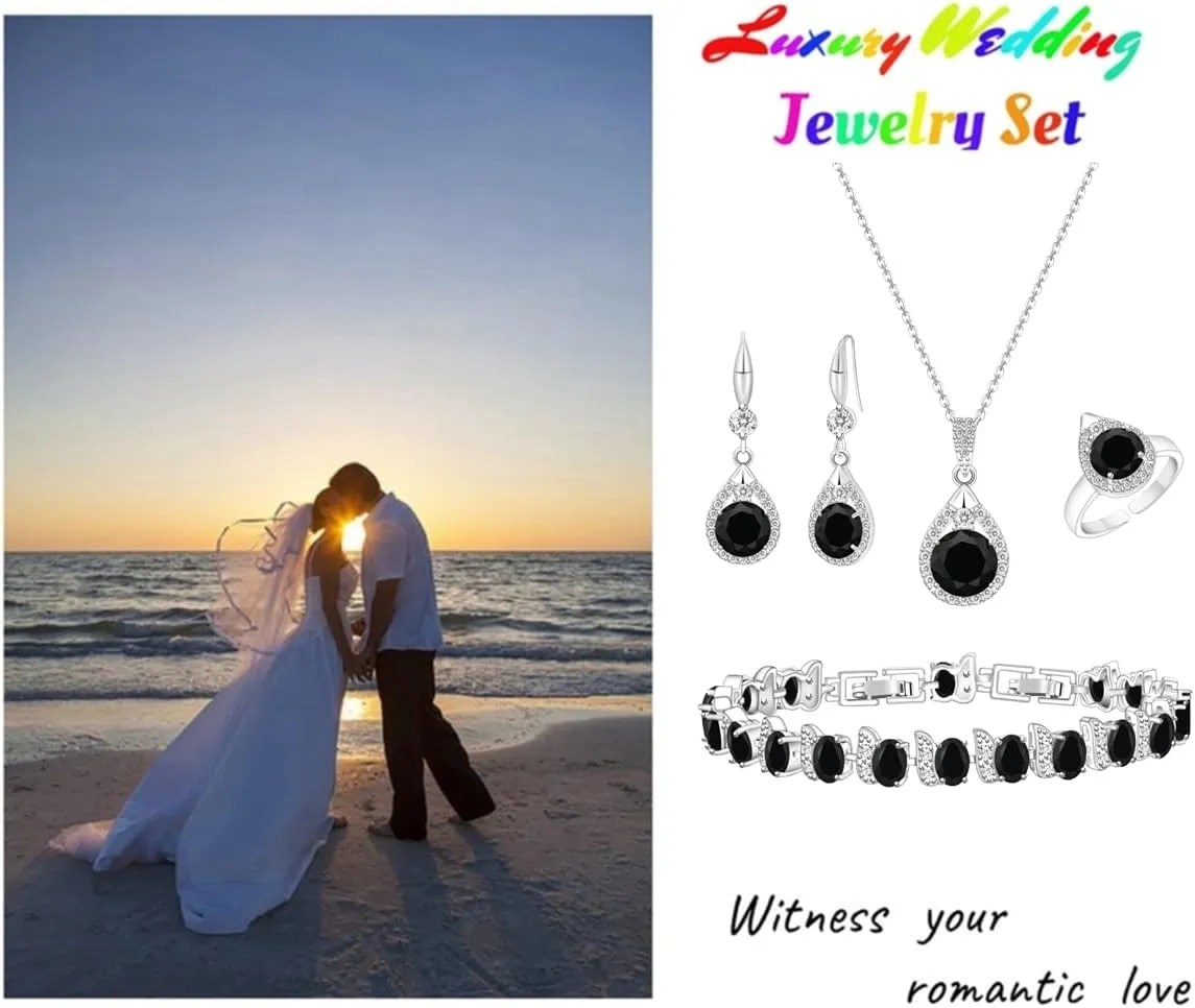 LMXXVJ Jewelry Set For Women,Platinum Plated Necklace Ring Earrings Bracelet Costume Jewelry Set Mother's Day Christmas Birthday Thanksgiving Day Gift for Mom/Wife