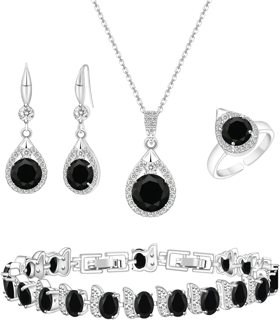 LMXXVJ Jewelry Set For Women,Platinum Plated Necklace Ring Earrings Bracelet Costume Jewelry Set Mother's Day Christmas Birthday Thanksgiving Day Gift for Mom/Wife