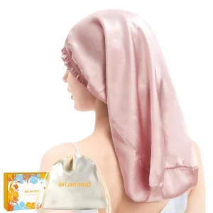 Long Silk Hair Bonnet for Sleeping Women/Men, 100% Real Mulberry Silk Hair Wrap for All Long Hair Types, Night Cap for Hair Care/Hairstyle, Rosy Pink