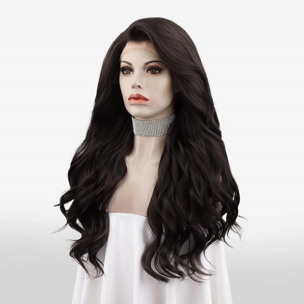 Long Dark Brown Wavy Wigs Free Part Dark Brown Wig Natural Looking Synthetic Heat Resistant Fiber Wigs Hair for Women Daily Party Use 26 inches