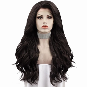 Long Dark Brown Wavy Wigs Free Part Dark Brown Wig Natural Looking Synthetic Heat Resistant Fiber Wigs Hair for Women Daily Party Use 26 inches