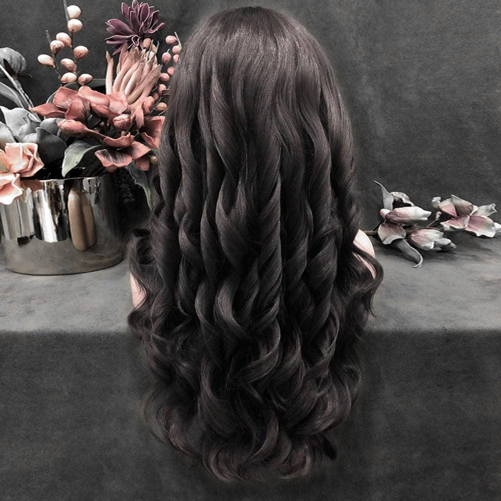 Long Dark Brown Wavy Wigs Free Part Dark Brown Wig Natural Looking Synthetic Heat Resistant Fiber Wigs Hair for Women Daily Party Use 26 inches