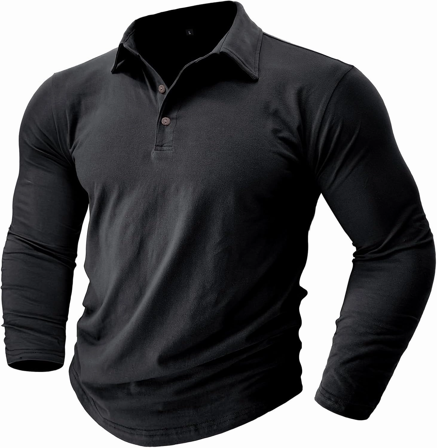 Long Sleeve Shirts for Men Cotton Solid Color Slim Fit Athletic Polo Shirts Causal Basic Muscle Lapel T-Shirt Outfit