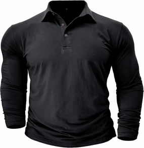 Long Sleeve Shirts for Men Cotton Solid Color Slim Fit Athletic Polo Shirts Causal Basic Muscle Lapel T-Shirt Outfit