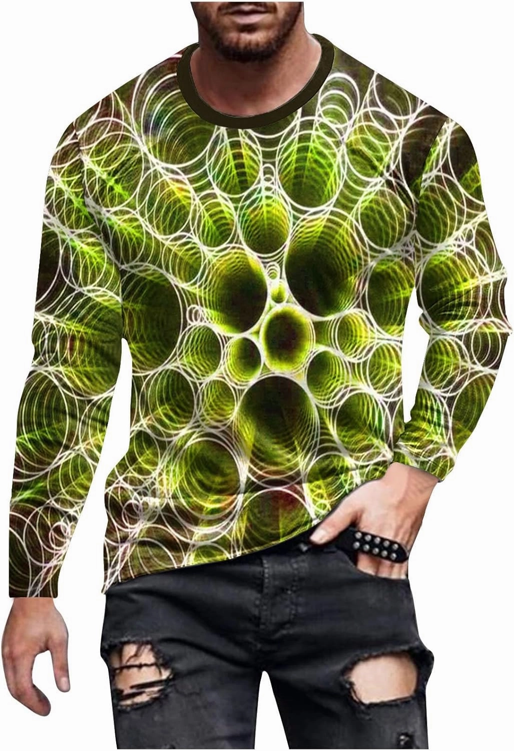 Long Sleeve Shirts for Men Funny 3D Print Graphic Tee Shirts Big and Tall Workout Tee Tops Casual Crewneck Sweatshirt