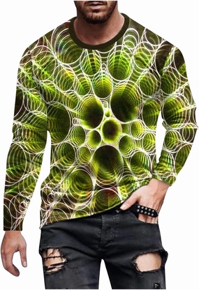 Long Sleeve Shirts for Men Funny 3D Print Graphic Tee Shirts Big and Tall Workout Tee Tops Casual Crewneck Sweatshirt