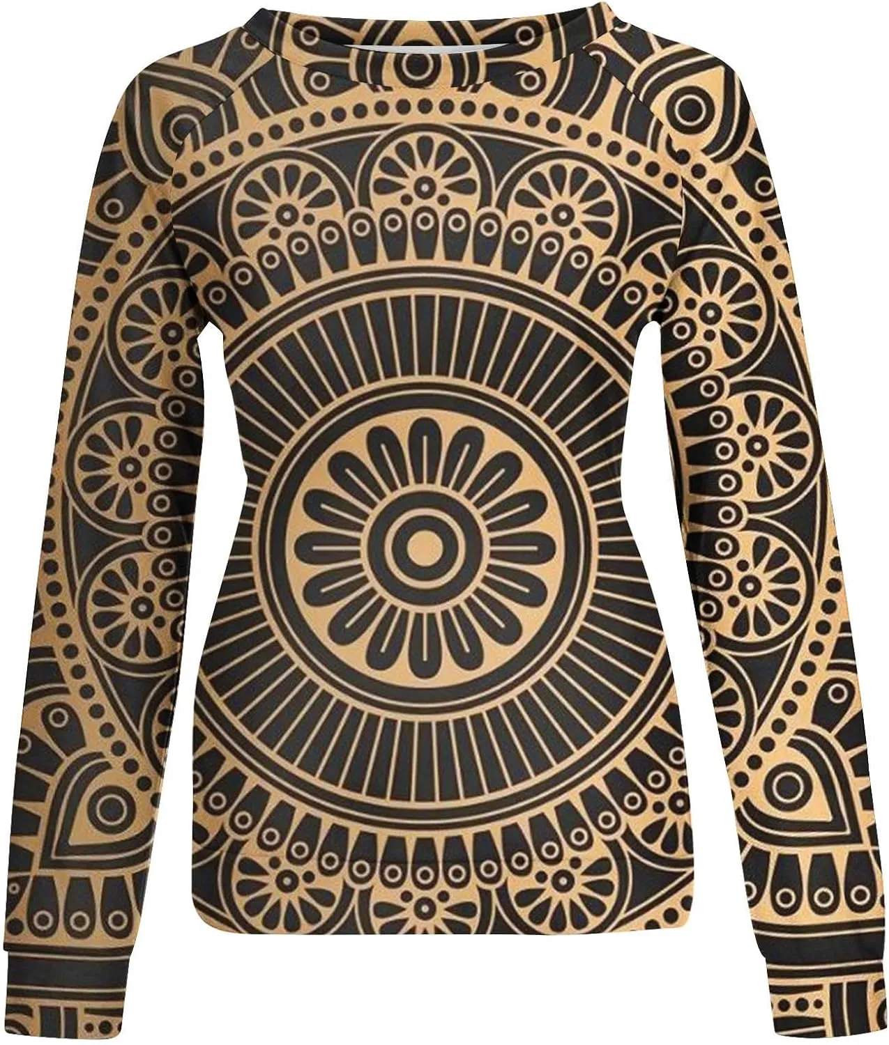 Loose Fitting Long Sleeve Tops for Women Aztec Ethnic Print Graphic Tee Shirts Casual Dressy Crewneck Sweatshirts