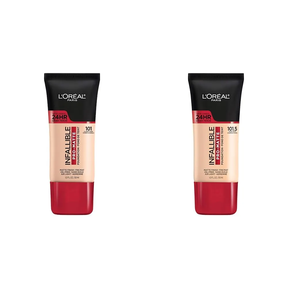 L'Oreal Paris Infallible Pro-Matte Liquid Foundation Bundle - Classic Ivory & Ivory Buff, 1 fl oz Each