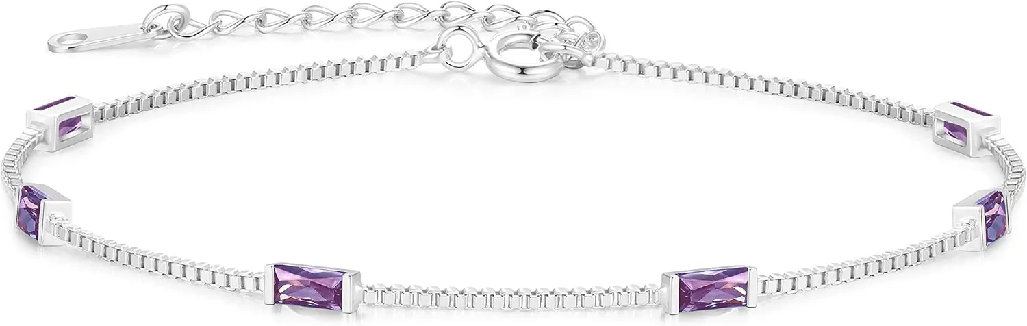 LOUISA SECRET Birthstone Bracelets for Women, 925 Sterling Silver Dainty Simple Women Charm Link Bracelet, Birthday Anniversary Jewelry Gifts for Women Wife Mom Her