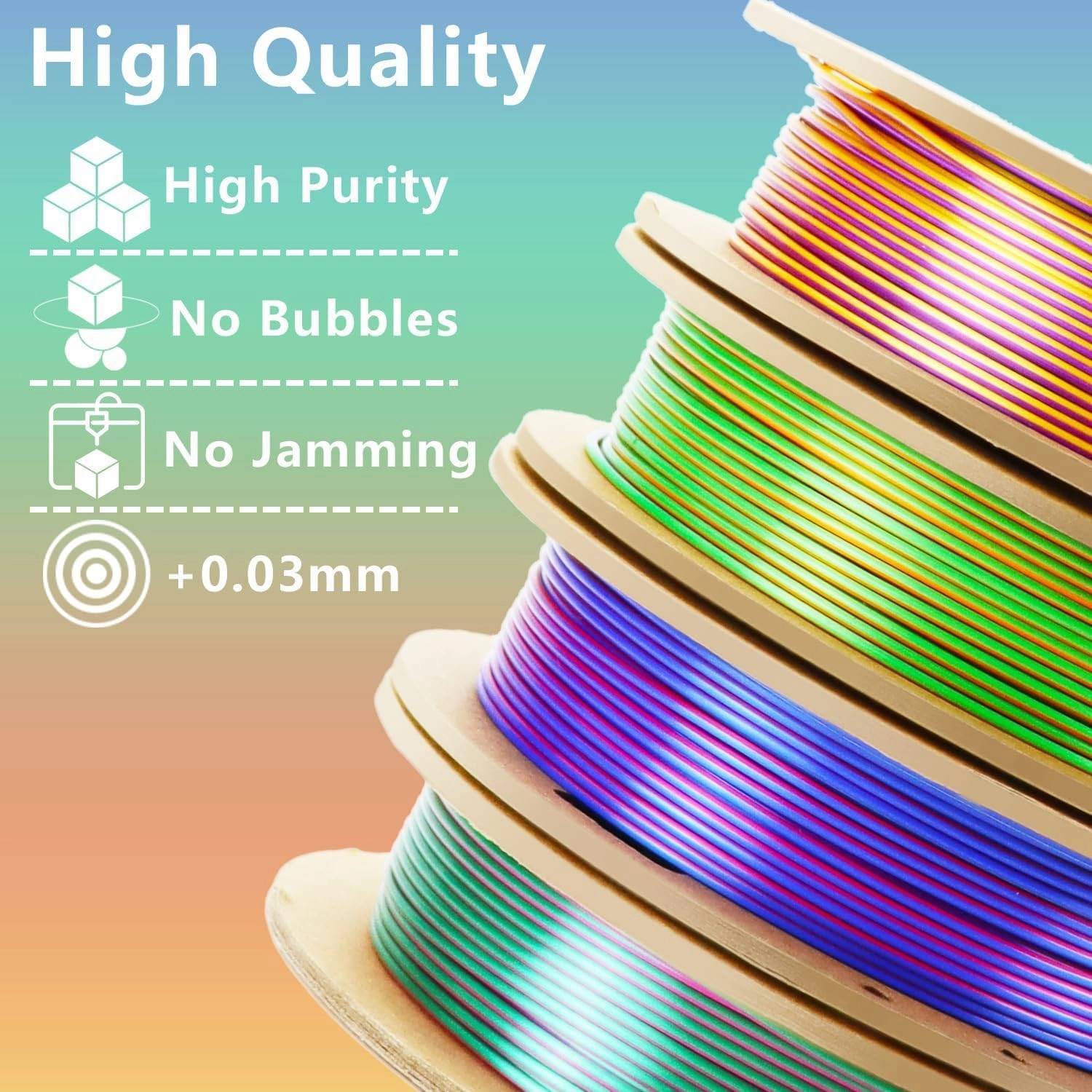 LOVOON 3D PLA Filament 1.75mm Bundle, Tricolor 3D Printer Filament Bundle, Rainbow Silk PLA Filament Bundle, PLA Filament for 3D Printer 3D Pen, Dimensional Accuracy  /-0.02mm, 200g x 4 Spools