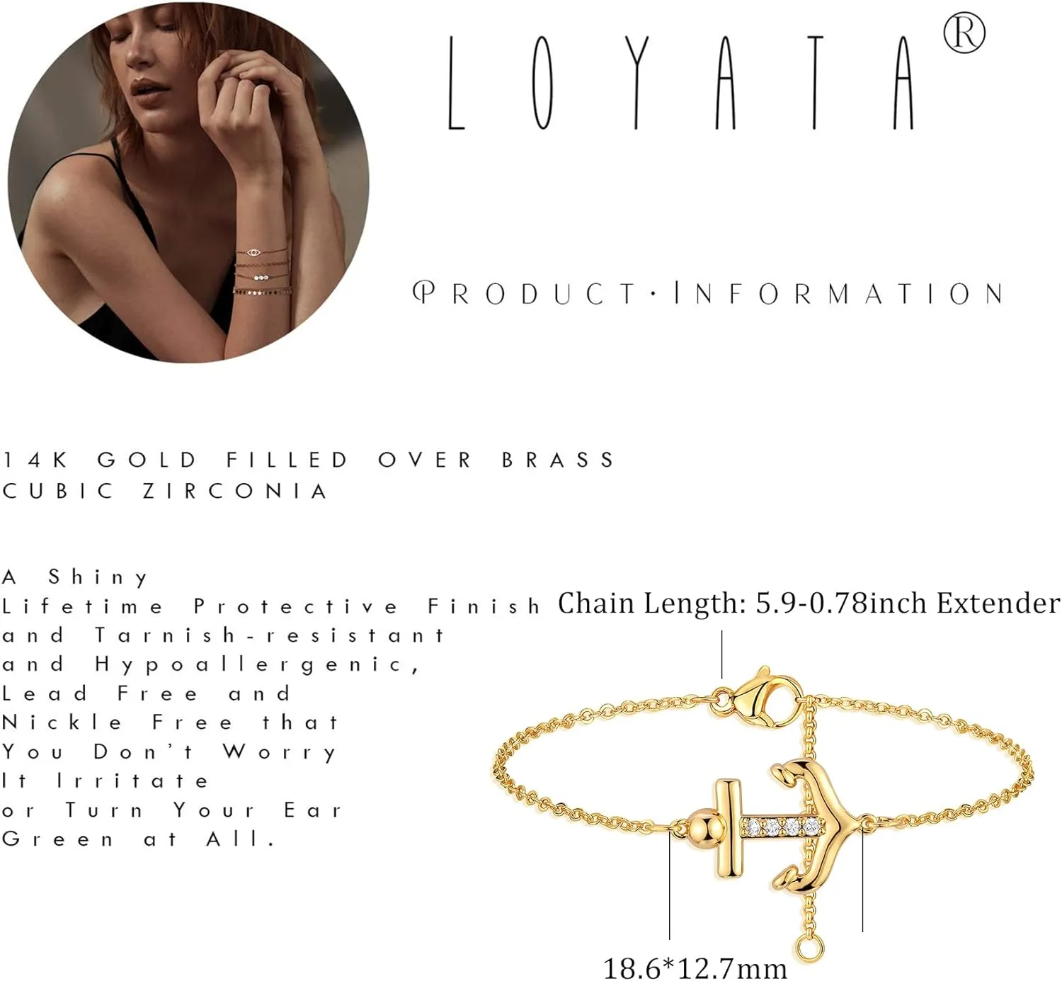 LOYATA Gold Bracelet Gold 14K Gold Filled Dainty Chain Simple Jewelry Gift for Women