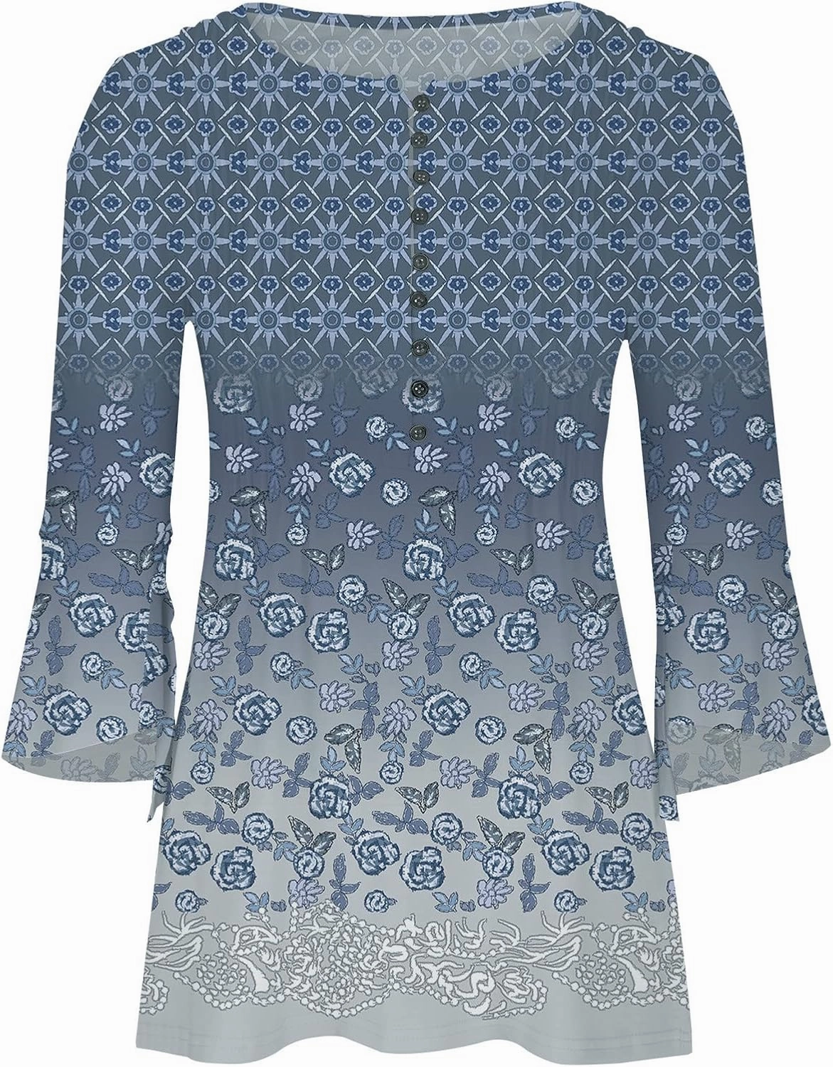 LRMQS Womens Spring Tops 2025 Casual Fashion 3/4 Bell Sleeve V Neck Tunic T-Shirts Vintage Floral Blouses Trendy Clothes