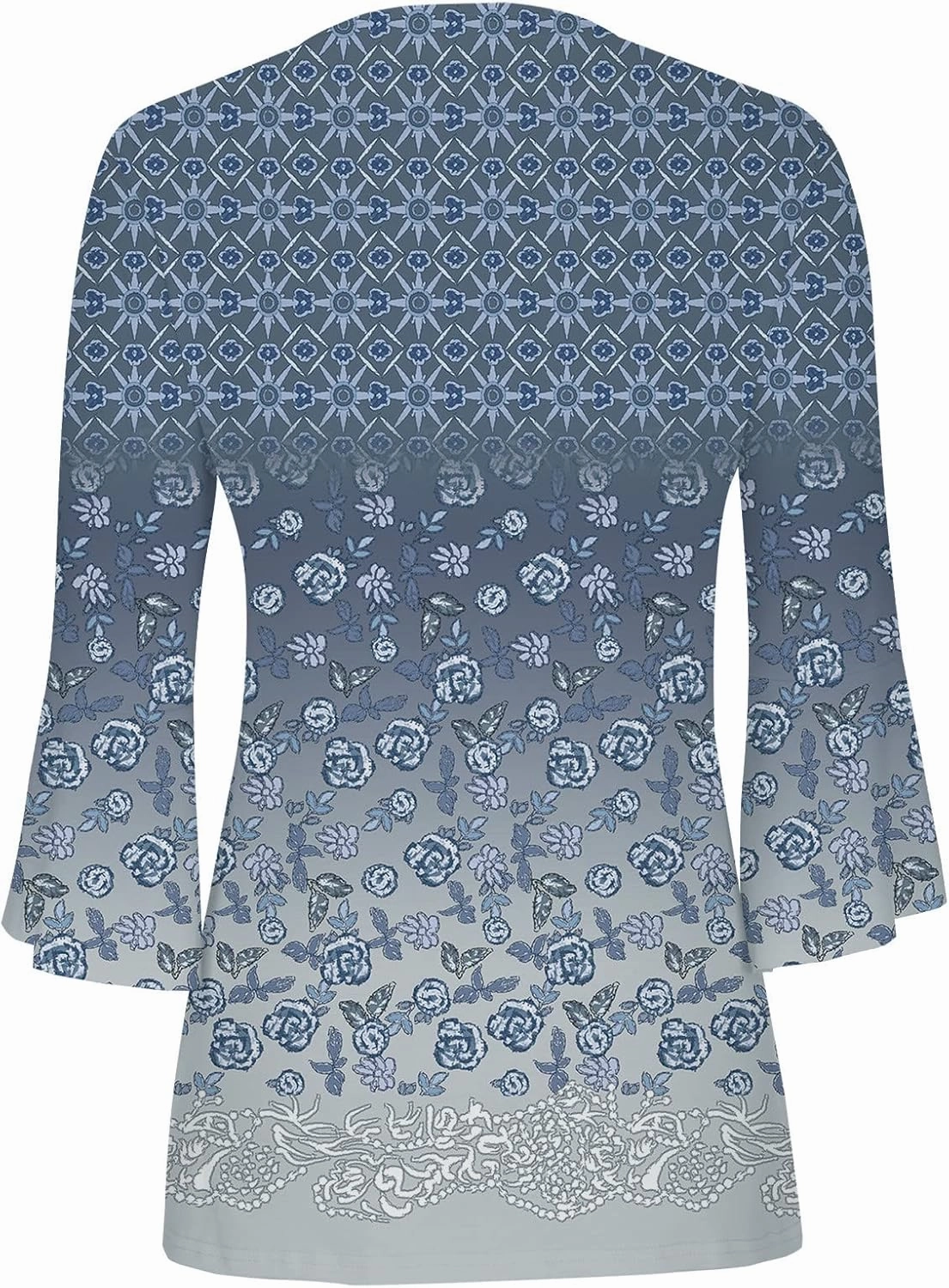 LRMQS Womens Spring Tops 2025 Casual Fashion 3/4 Bell Sleeve V Neck Tunic T-Shirts Vintage Floral Blouses Trendy Clothes