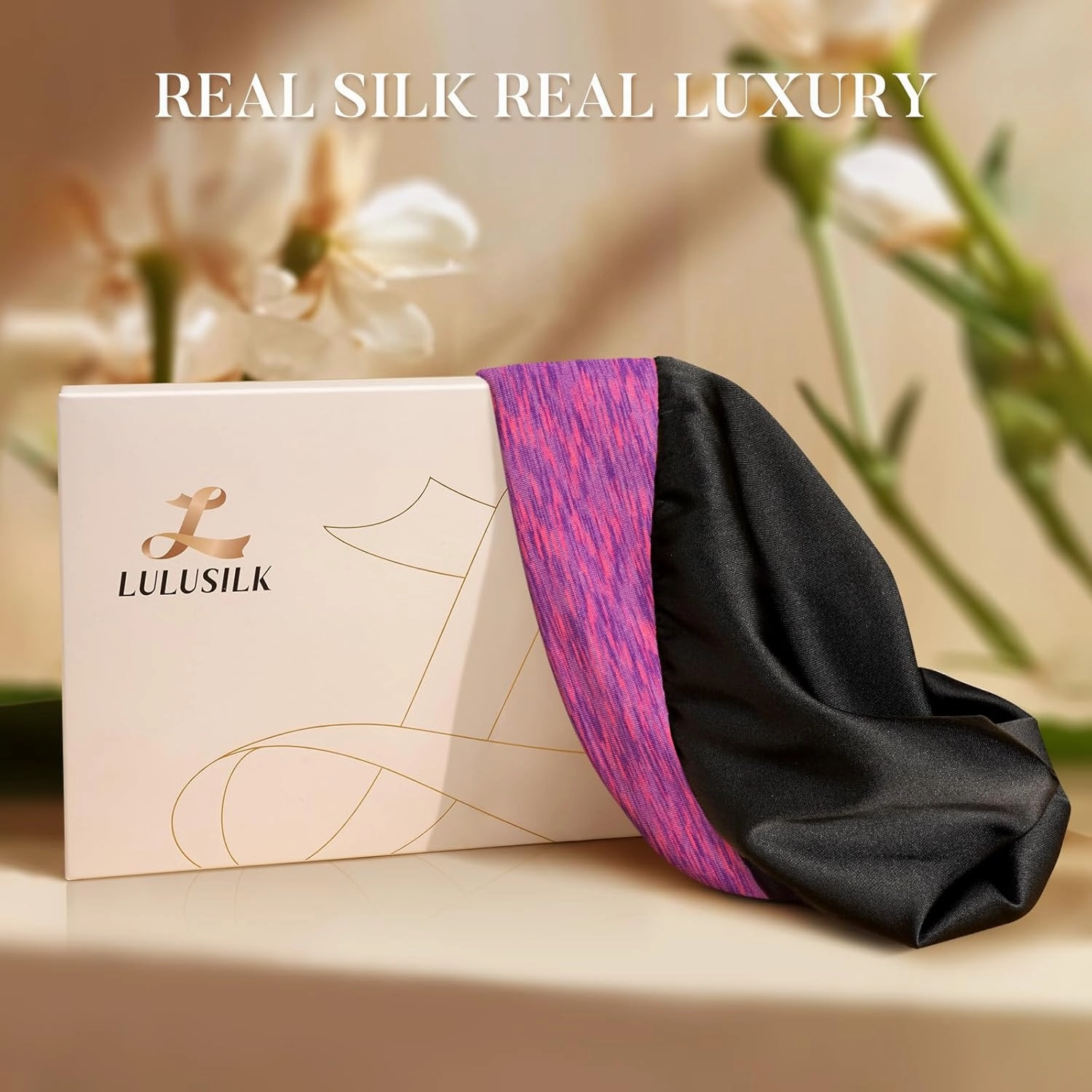 LULUSILK 100% Mulberry Silk Lined Sleep Cap Silk Bonnet for Sleeping, No More Frizzy Tangled Hair, Stay On All Night Adjustable Silk Hair Wrap for Sleeping, Hot Pink, Pack of 1