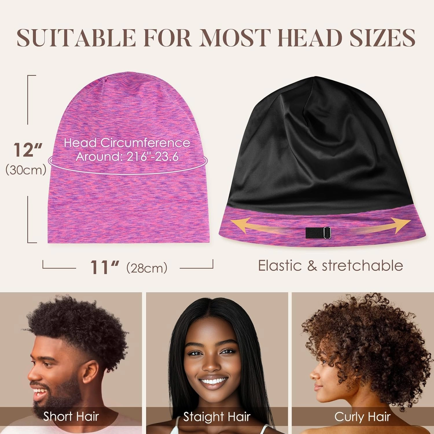 LULUSILK 100% Mulberry Silk Lined Sleep Cap Silk Bonnet for Sleeping, No More Frizzy Tangled Hair, Stay On All Night Adjustable Silk Hair Wrap for Sleeping, Hot Pink, Pack of 1