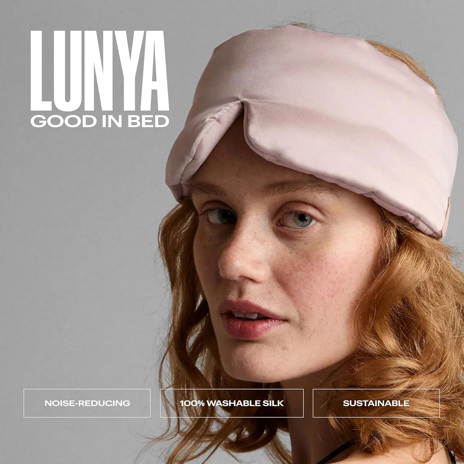 Lunya Sleep Mask with Box - Washable Silk Sleeping Mask and Headband for Beauty Routines - Thermoregulating Comfort - Delicate Pink - Large