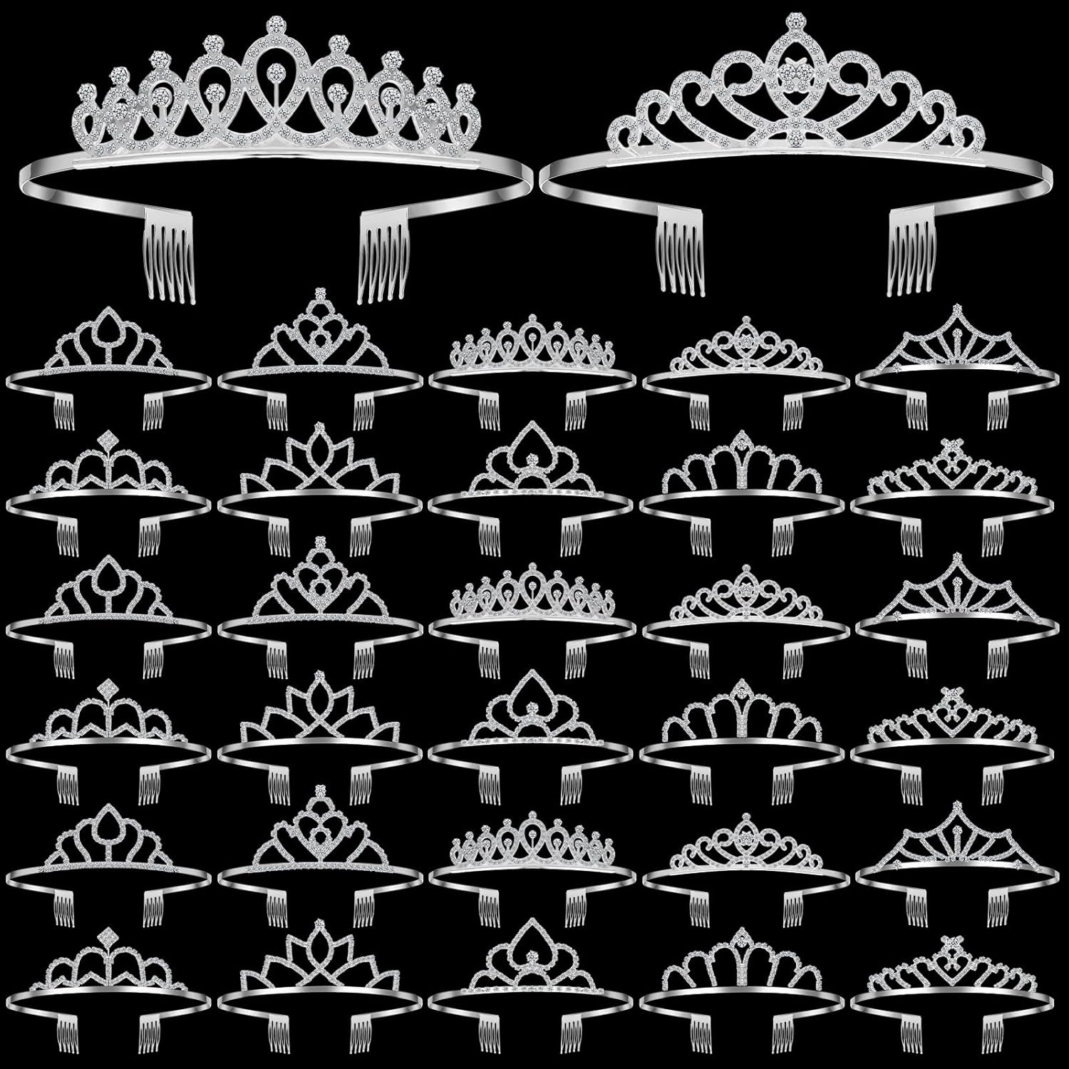 Lyrow 30 Pcs Silver Crystal Tiara for Women Bulk Rhinestone Queen Tiara Comb Princess Tiaras Crown Headband Galentines Day Party Favors Hair Accessories for Birthday Bridal Wedding Prom Christmas