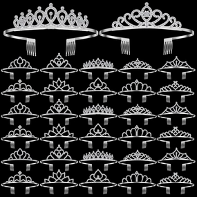 Lyrow 30 Pcs Silver Crystal Tiara for Women Bulk Rhinestone Queen Tiara Comb Princess Tiaras Crown Headband Galentines Day Party Favors Hair Accessories for Birthday Bridal Wedding Prom Christmas
