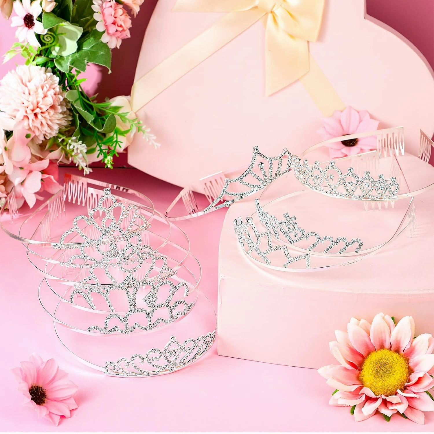 Lyrow 30 Pcs Silver Crystal Tiara for Women Bulk Rhinestone Queen Tiara Comb Princess Tiaras Crown Headband Galentines Day Party Favors Hair Accessories for Birthday Bridal Wedding Prom Christmas