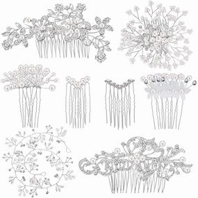 Maitys 44 Pieces Wedding Hair Accessories Faux Pearl Crystal Comb Clips U-shaped Flower Rhinestone Silver Pearl Hair Pieces for Prom Bride Bridesmaid (Classic Style)