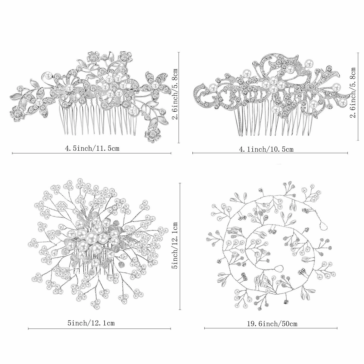 Maitys 44 Pieces Wedding Hair Accessories Faux Pearl Crystal Comb Clips U-shaped Flower Rhinestone Silver Pearl Hair Pieces for Prom Bride Bridesmaid (Classic Style)