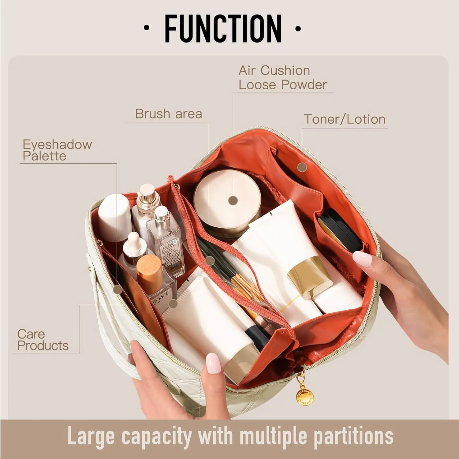 Makeup Bag Travel Makeup Bag Toiletry Bag Open Flat Cosmetic Bag Large Capacity Waterproof Portable Makeup Bag Organizer for Travel Gifts and Daily Use White Bag