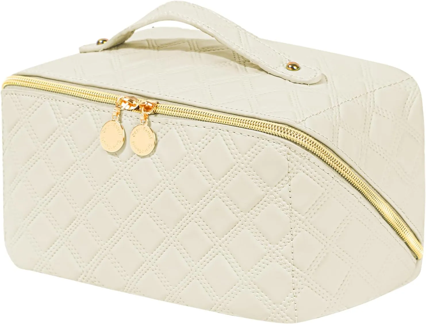 Makeup Bag Travel Makeup Bag Toiletry Bag Open Flat Cosmetic Bag Large Capacity Waterproof Portable Makeup Bag Organizer for Travel Gifts and Daily Use White Bag