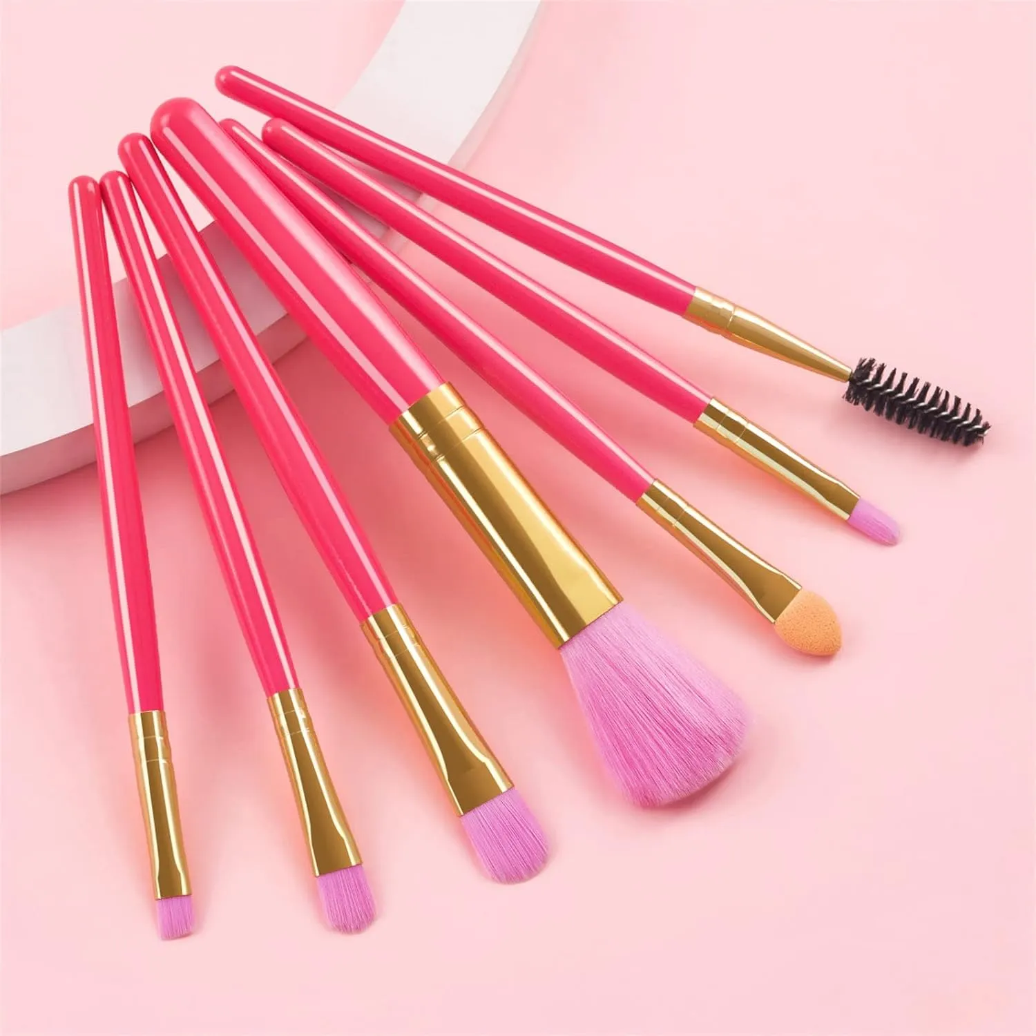 Makeup Brush Advanced Synthetic Concealer Foundation Powder Eyeshadow Makeup Brush Cosmetics Eyebrow Eyeshadow Powder Lip Gloss Brush 7Pack(Pink)